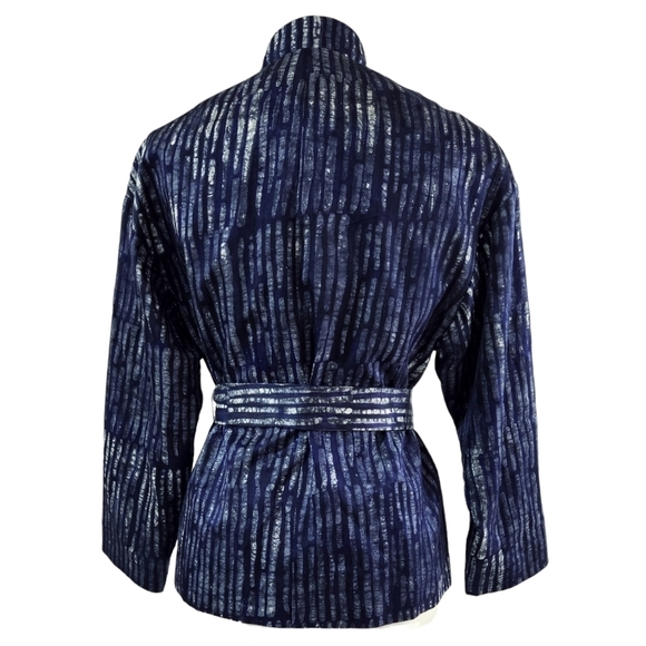 Banana Republic Piece & Co. Silk Blend Batik Abstract Belted Blazer Art to Wear - Picture 2 of 10